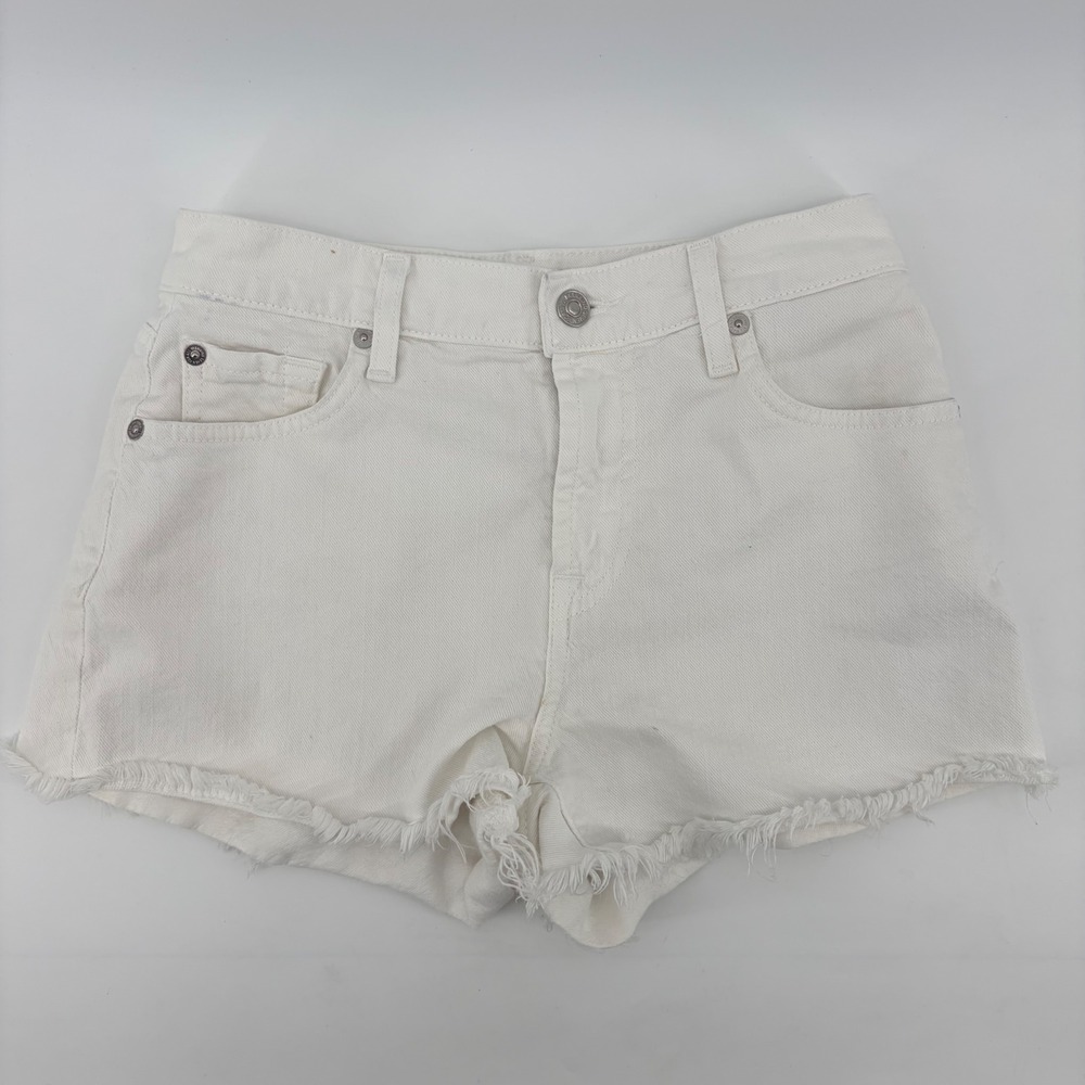7 For All Mankind Denim Shorts Womens 25 White Raw Hem Frayed High Rise Cutoffs